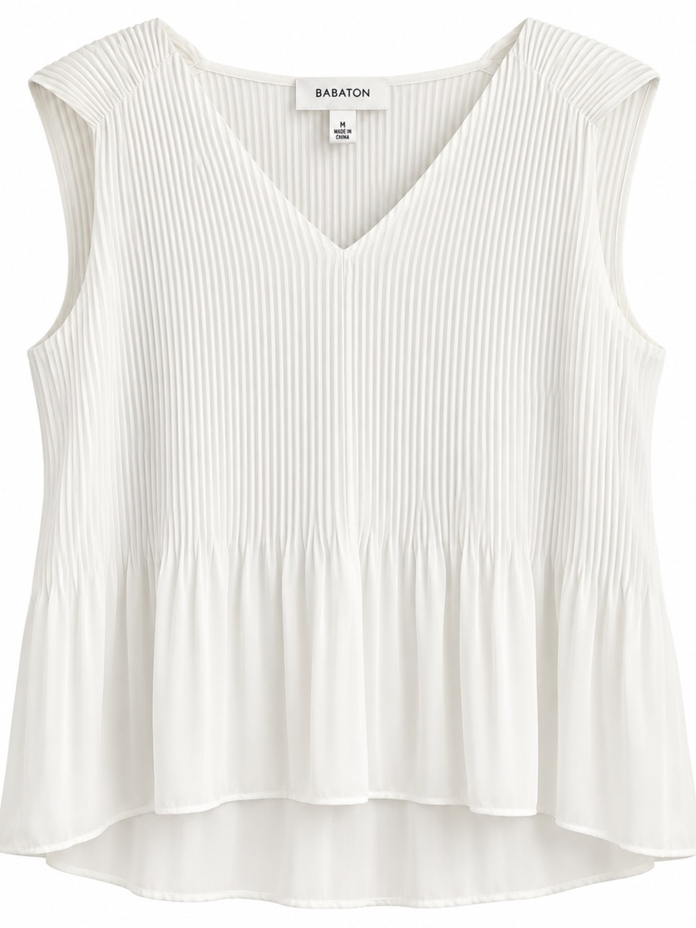 Aritzia Babaton White Pleated V-Neck Blouse – Size M